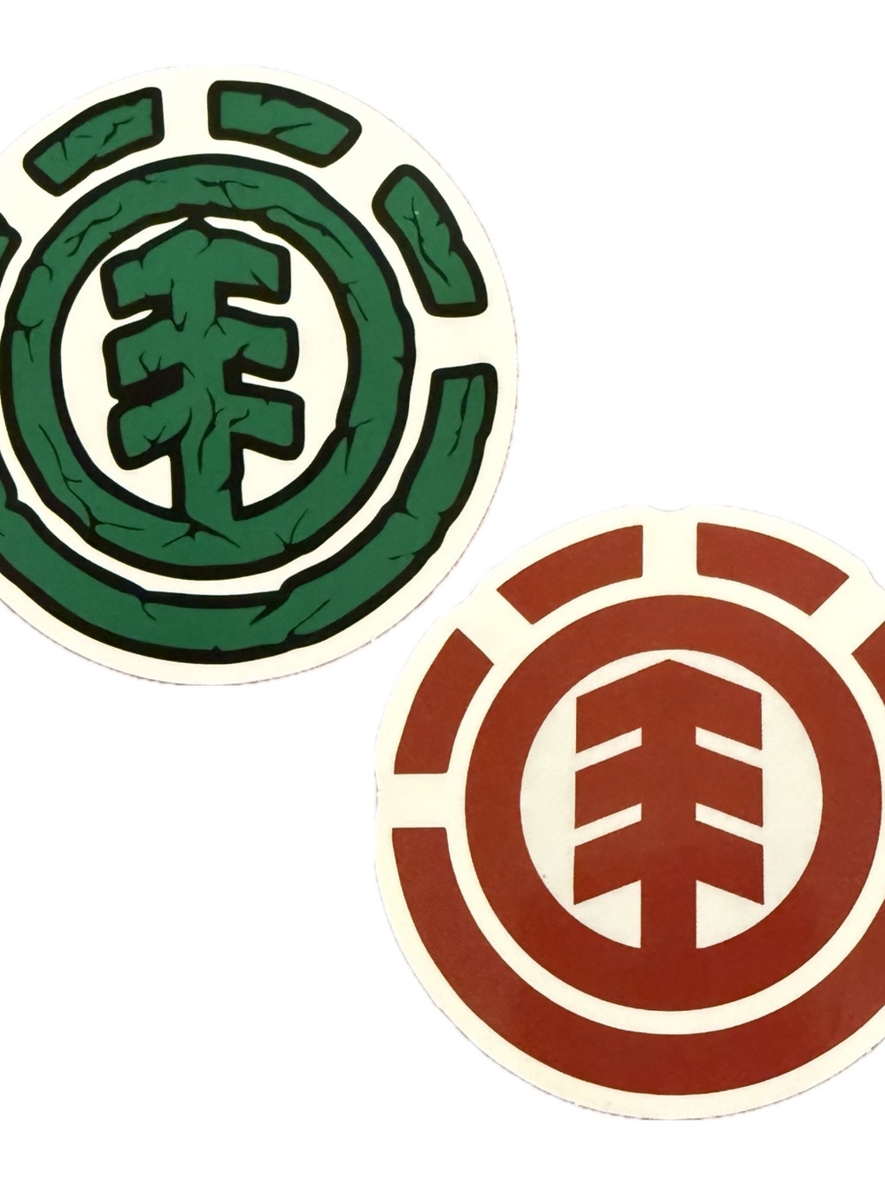 Element Skateboards Style Tree Logo Stickers Lot of 2 Green Red Round Decals
